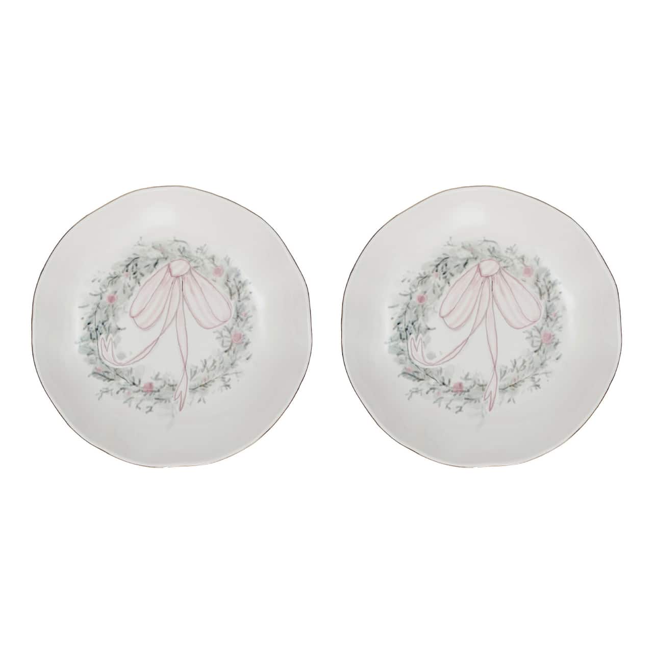 Hello Honey® 10.5" Multicolor Wreath Stoneware Dinner Bowls with Gold Electroplating, 2ct.